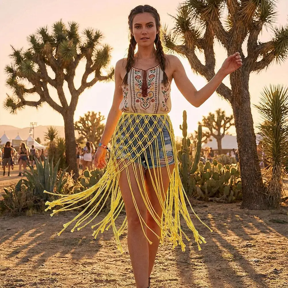 

Handwoven Bohemian Style Mesh Tassel Waistband Decorative Tassel Accessories Butt Curtain Girdle Bikini Cover Up Skirt