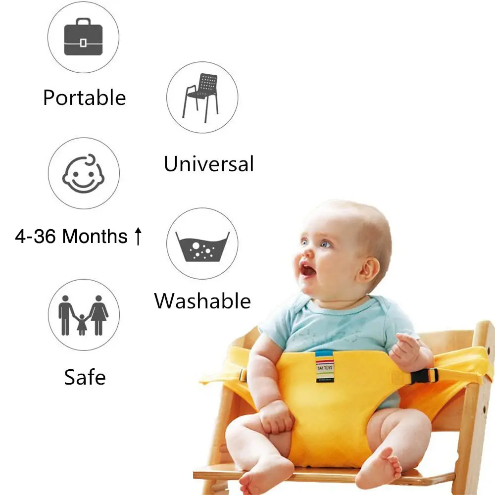 Trona portátil para bebé, arnés de seguridad con correa, cinturón antideslizante, bolsa de almacenamiento compacta plegable para tiempo de comida seguro para niños