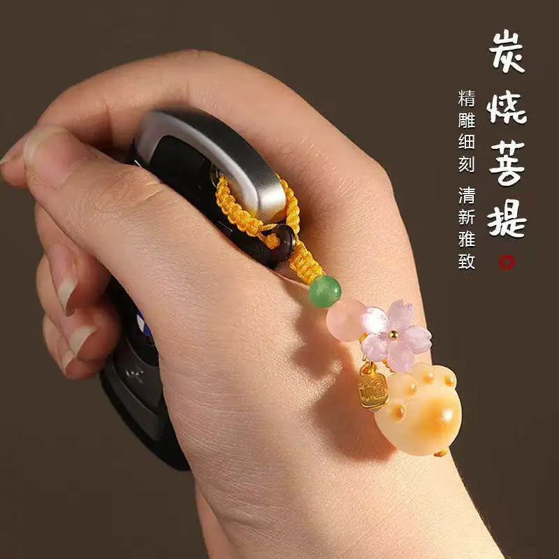 

Charcoal Burned Bodhi Root Cat Claw Keychain for Women Cute Cat Phone Chain Pendant Bag Charm Gifts