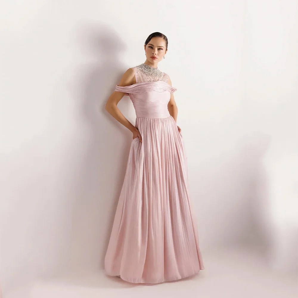

Luxury High Collar Evening Dresses A-line Chiffon Elegant Formal Occasion Prom Gowns Floor Lenght Party Dress Customized 2026