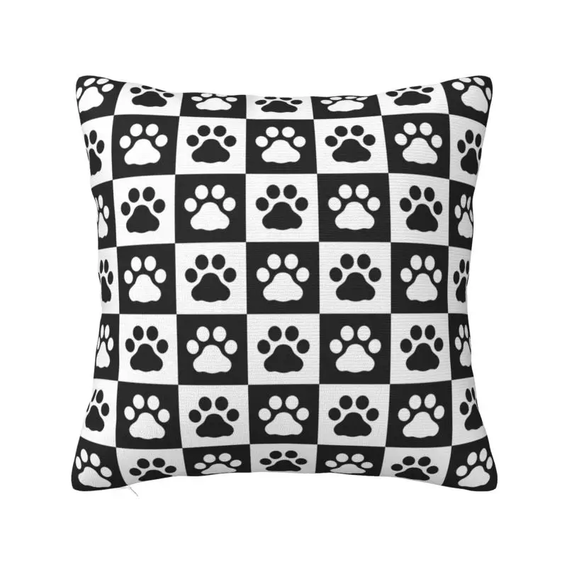 Dog Paw Footprint Checked Pattern Throw Pillow Covers Decoration Cushions Cover For Sofa Chair Square Polyester Pillowcas