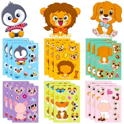 6Sheets Cute Children DIY Puzzle Sticker Games 6 Animals Make A Face Funny Assemble Jigsaw Stickers Kids Educational Toys