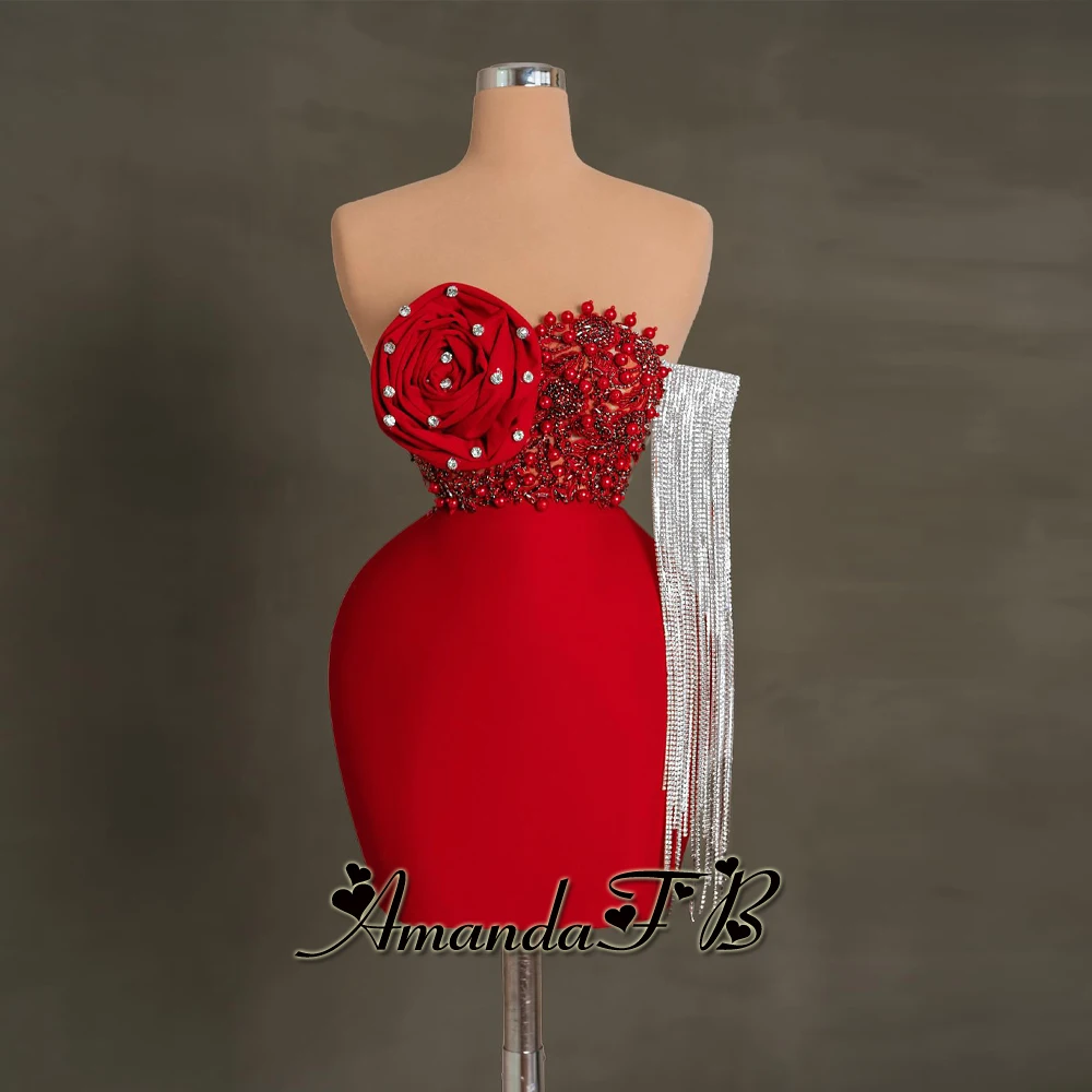 أماندا فساتين العودة للوطن الماسية الفاخرة مع شرابة لؤلؤ كريستال زهرة فساتين لحفلات الكوكتيل رداء دي سواريه مخصص