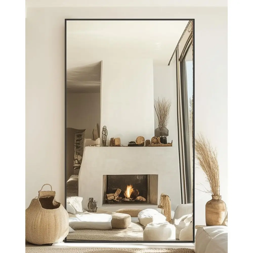 82x44 Floor Mirror with Stand, Ideal for Bedroom, Living Room, or Cloakroom in Black
