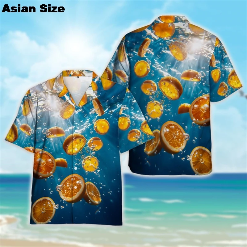 Cold Splash Fruits Graphic Beach Shirt Coconut Kiwi Peaches Hawaiian Shirts For Men Clothes Fresh Fruit Watermelon Orange Tee