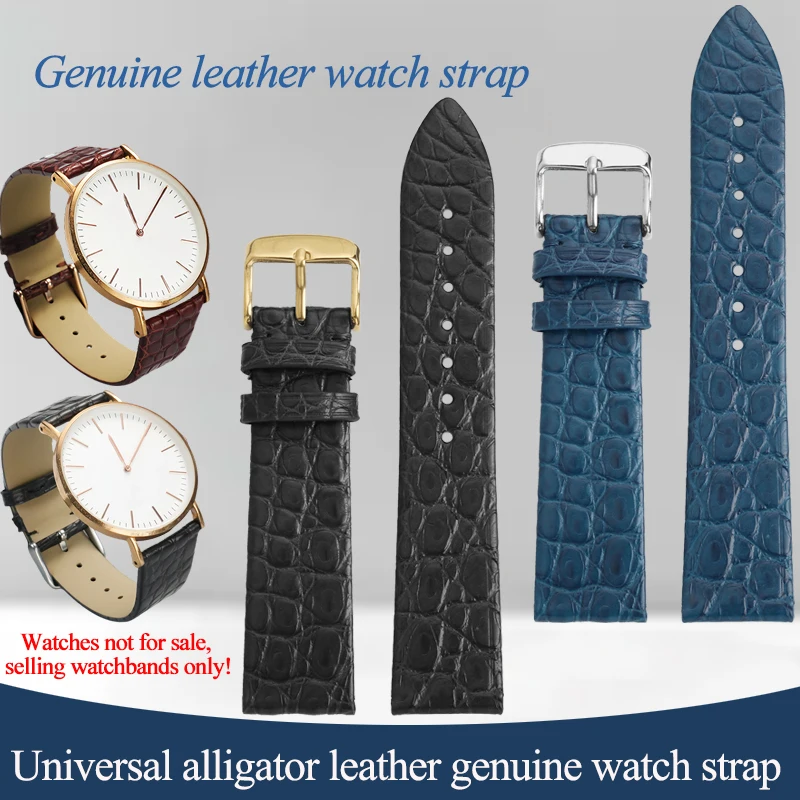 Universal alligator leather watch strap for Omega Tissot Longines ultra-thin genuine leather watchband 12 14 16 18mm black brown