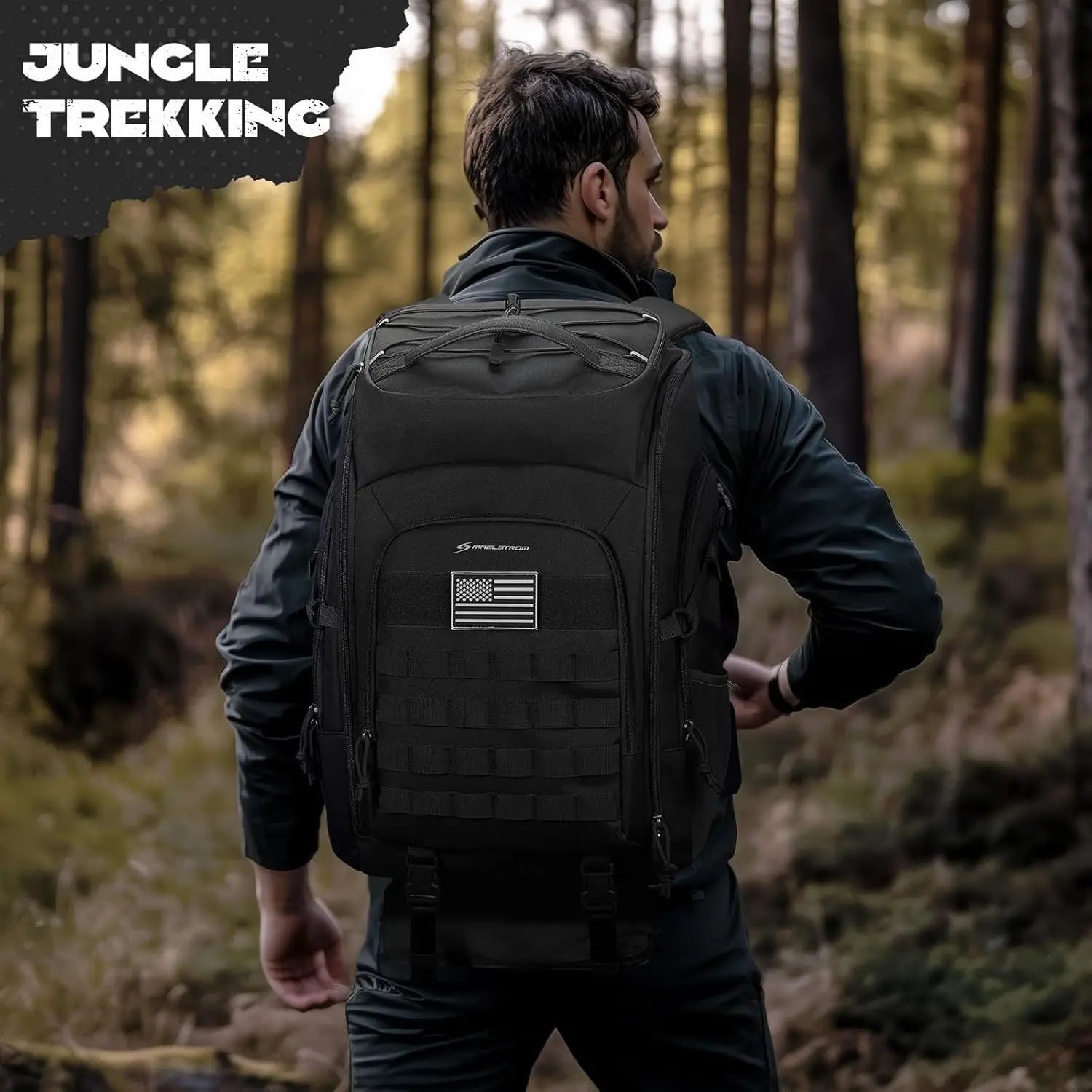 Tactical Backpack for Men, Water Resistant 40L Military Backpack, for Hiking, Camping, Gym with Molle System (Black)