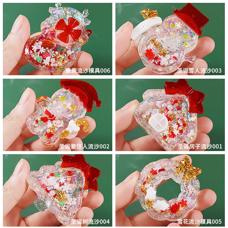 DIY Christmas Quicksand Keychain Pendant Silicone Mold Christmas Santa Claus Christmas Tree Elk Pendant Crystal Epoxy Resin Mold