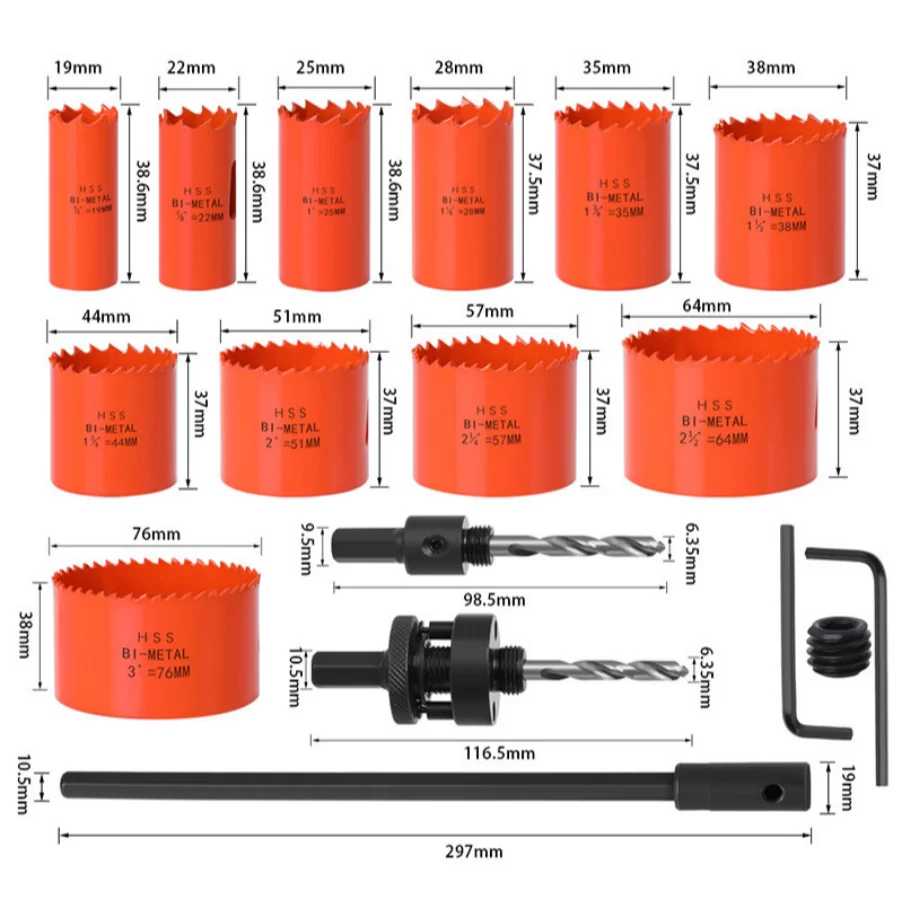 20Pcs Hole Saw Kit 19-76mm M42 Bi-Metal Hole Saw Cutter Drill Bits Set with Mandrels for Soft Metal Sheet,Wood,Drywall,Aluminum