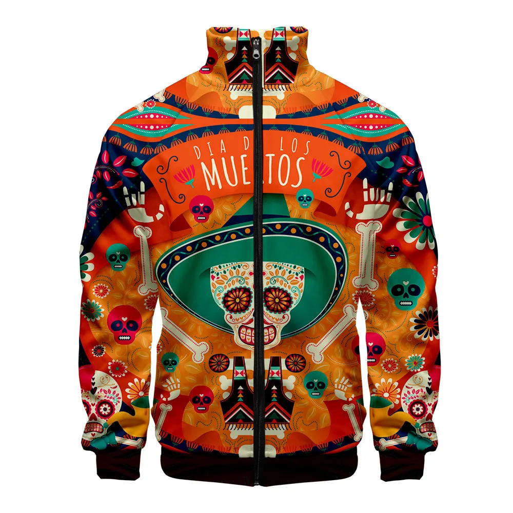 

Harajuku Day of The Dead Sugar Skull 3D Print Zipper Raglan Jacket Windbreaker Boys/Girls Comfortable Stand Collar Jackets Coats