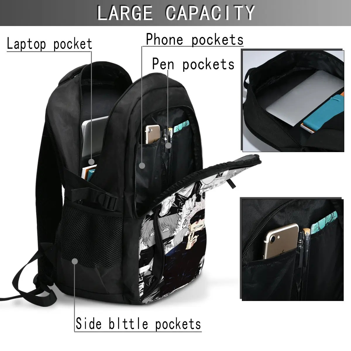 Sac à dos Anime Jujutsu Kaimmense pour ordinateur portable, sac à dos d'affaires avec port de chargement USB, sac universitaire pour hommes et femmes