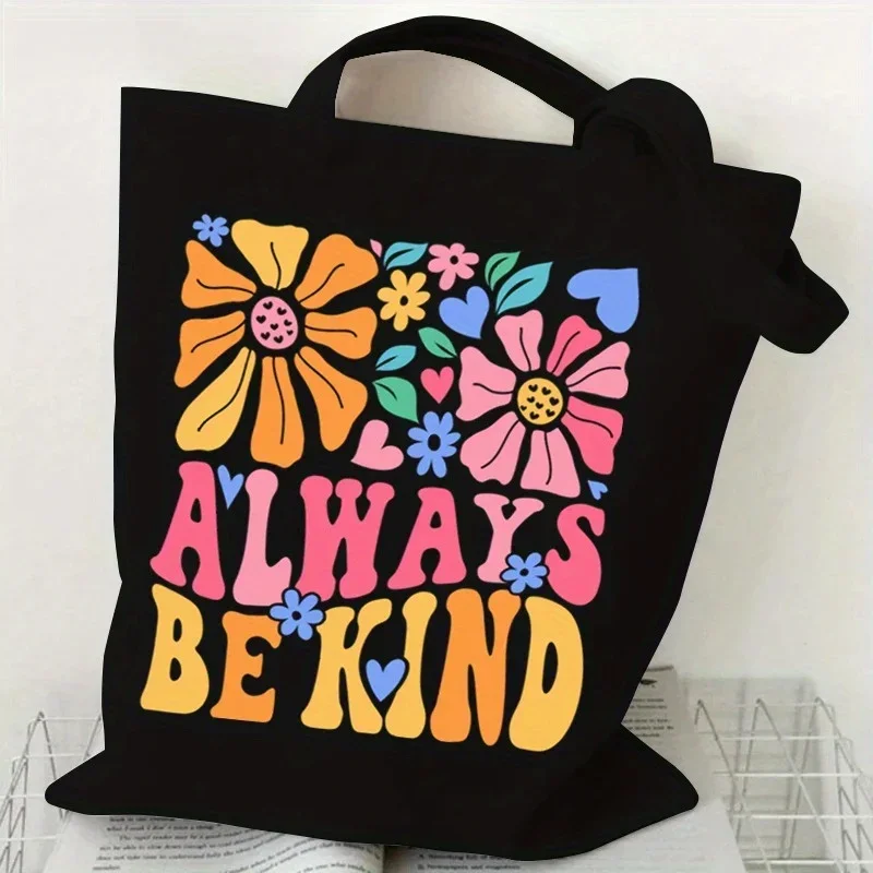 

Boho Style Canvas Tote Bags Lightweight Shoulder Bags with Wildflower Print Shopping Bags for Women and Teens, Everyday Tote Bag
