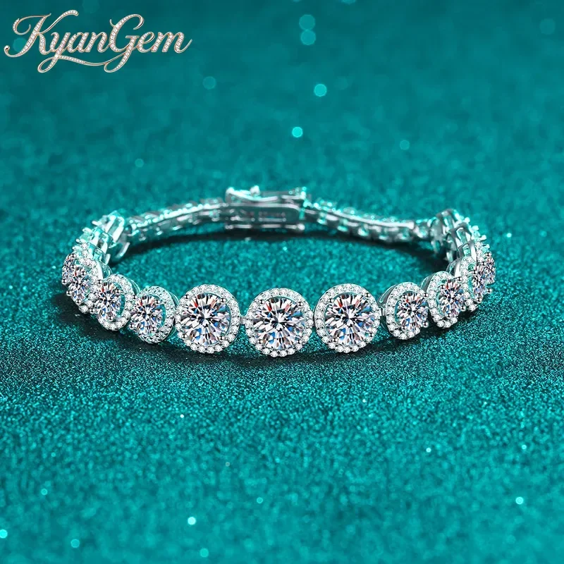 

KyanGem 18K Gold Inlaid Diamond Moissanite Women's Bracelet Round Moissanite Luxury Pt950 Platinum Fashion Bracelet