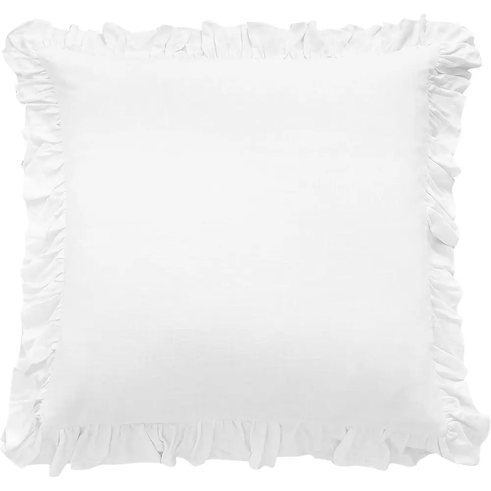 

HiEnd Accents Lily Washed Linen с рюшами в европейском стиле, 27x27 дюймов, белый сплошной цвет, романтический фермерский дом, потертый шик, традиционный стиль