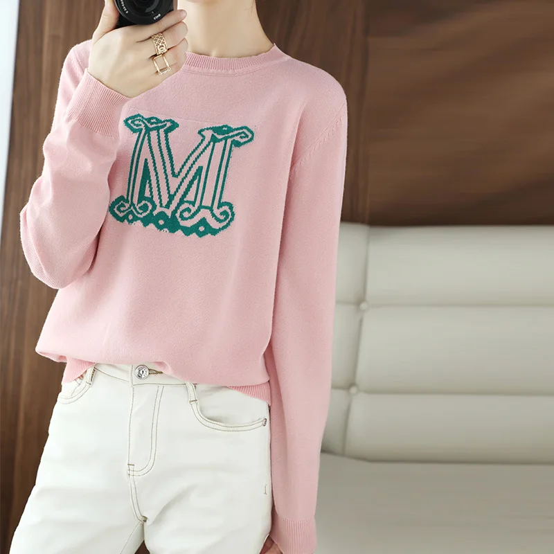 women Autumn and winter O-Neck Cashmere sweaters knitted Pullovers  Fashionable embroidered letter cashmere sweater Female