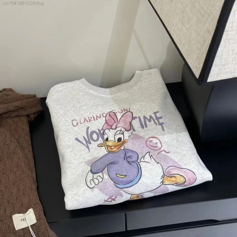 Disney Daisy Duck Cotton Long Sleeve Hoodie For Girls Campus Cute Korean Lazy Stylish Casual Pullover 2000s Fashion Shirt Female