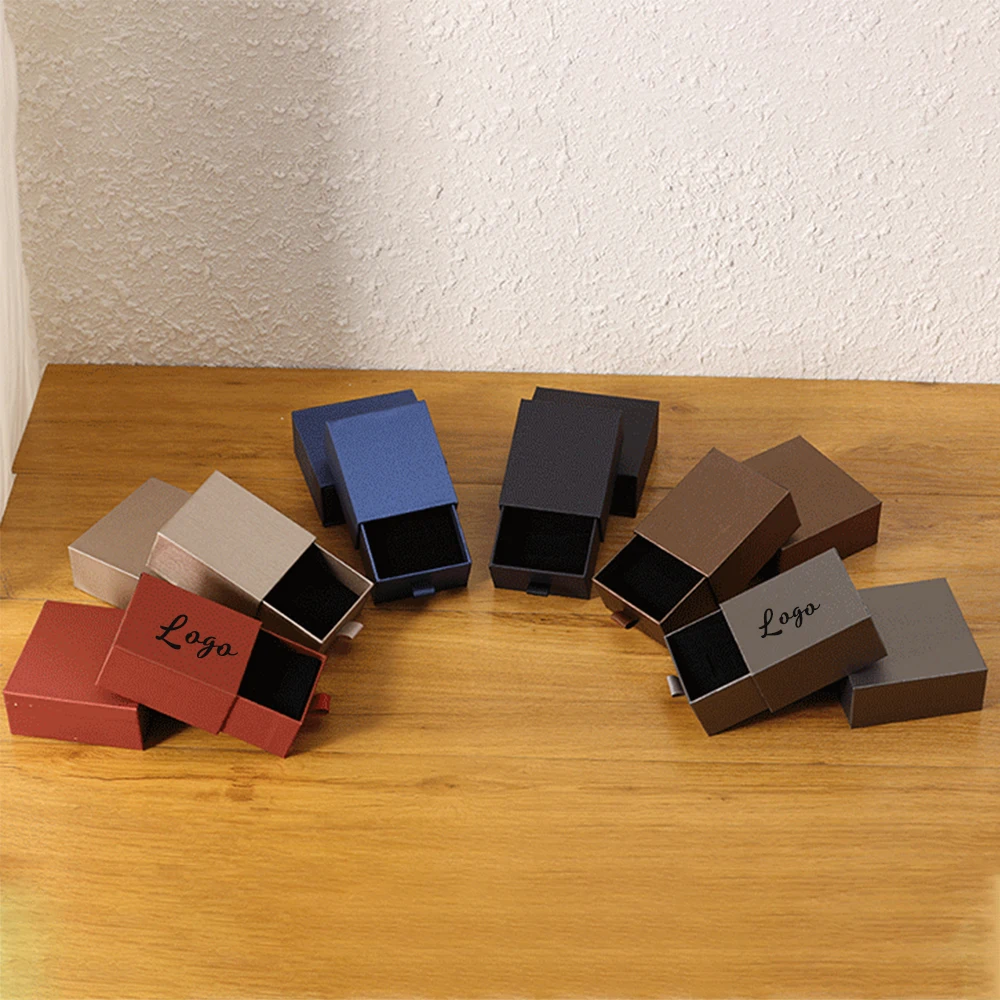 

10pack/lot Rectangular Drawer Jewelry Box Necklace Rings Ear Stud Organizer Storage Customed Logo Portable Small Gift Dust Case