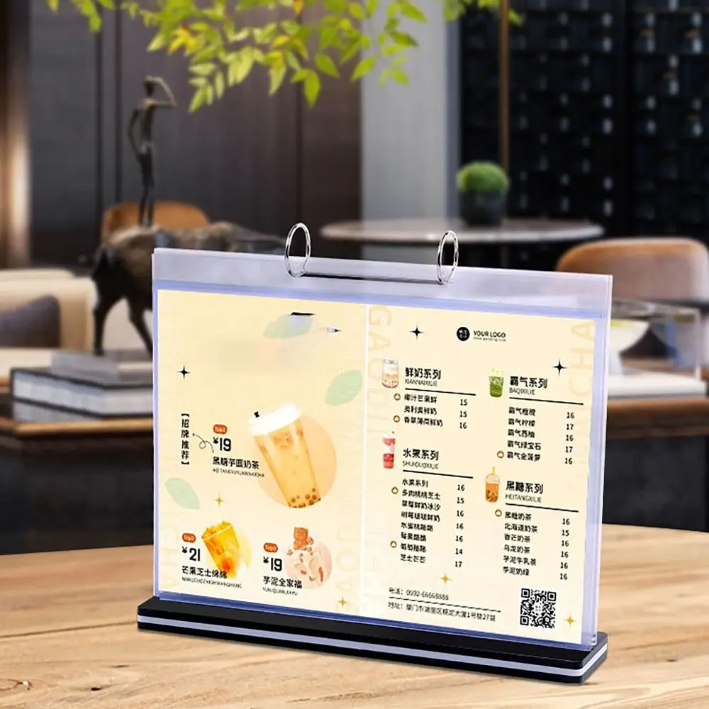Clear A4 A5 A6 Table Menu Stand Waterproof Pageable Flip Menu Stand Landscape Portrait Paper Menu Display Stand Table