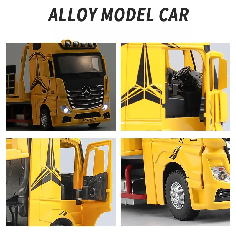 Diecast 1:24 Scale Alloy Mercedes Benz Truck Trailer Model Flatbed Transporter Kids Boy Toy Gift Collective Miniature Voiture