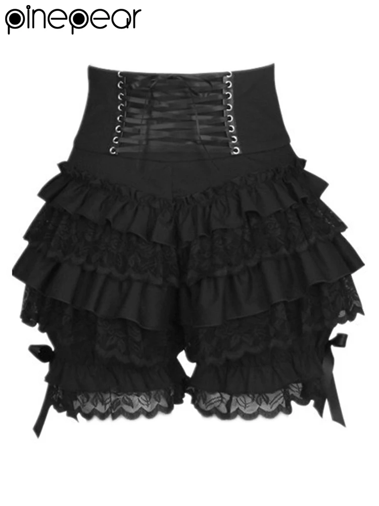 Pinepear 2025 traje de desempenho de halloween lolita shorts de renda feminino estético bonito doce arco retalhos shorts y2k kawaii outfit