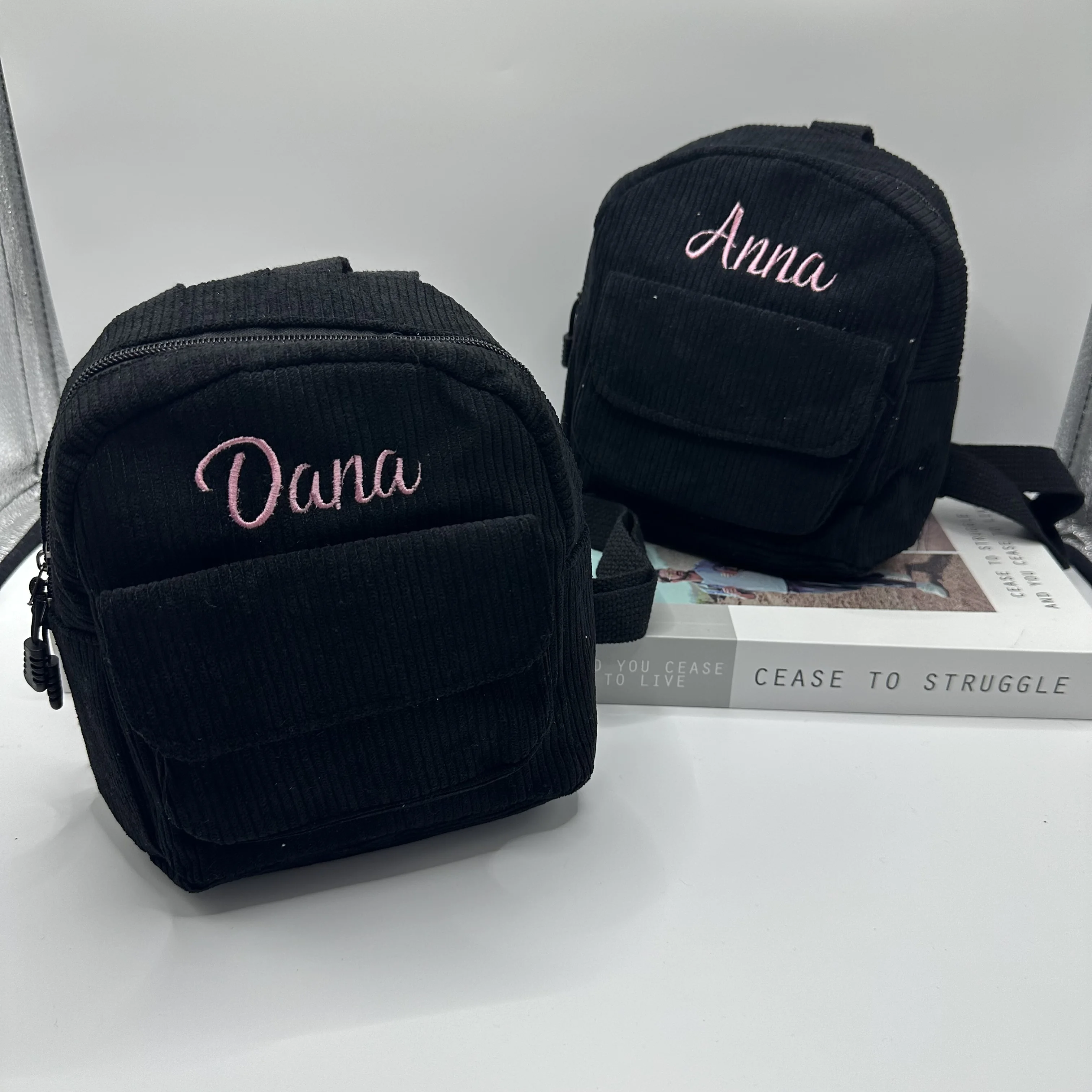 Mini mochila de veludo para meninas, lanche personalizado, personalizado seu nome, saco do presente, saco de armazenamento bordado personalizado