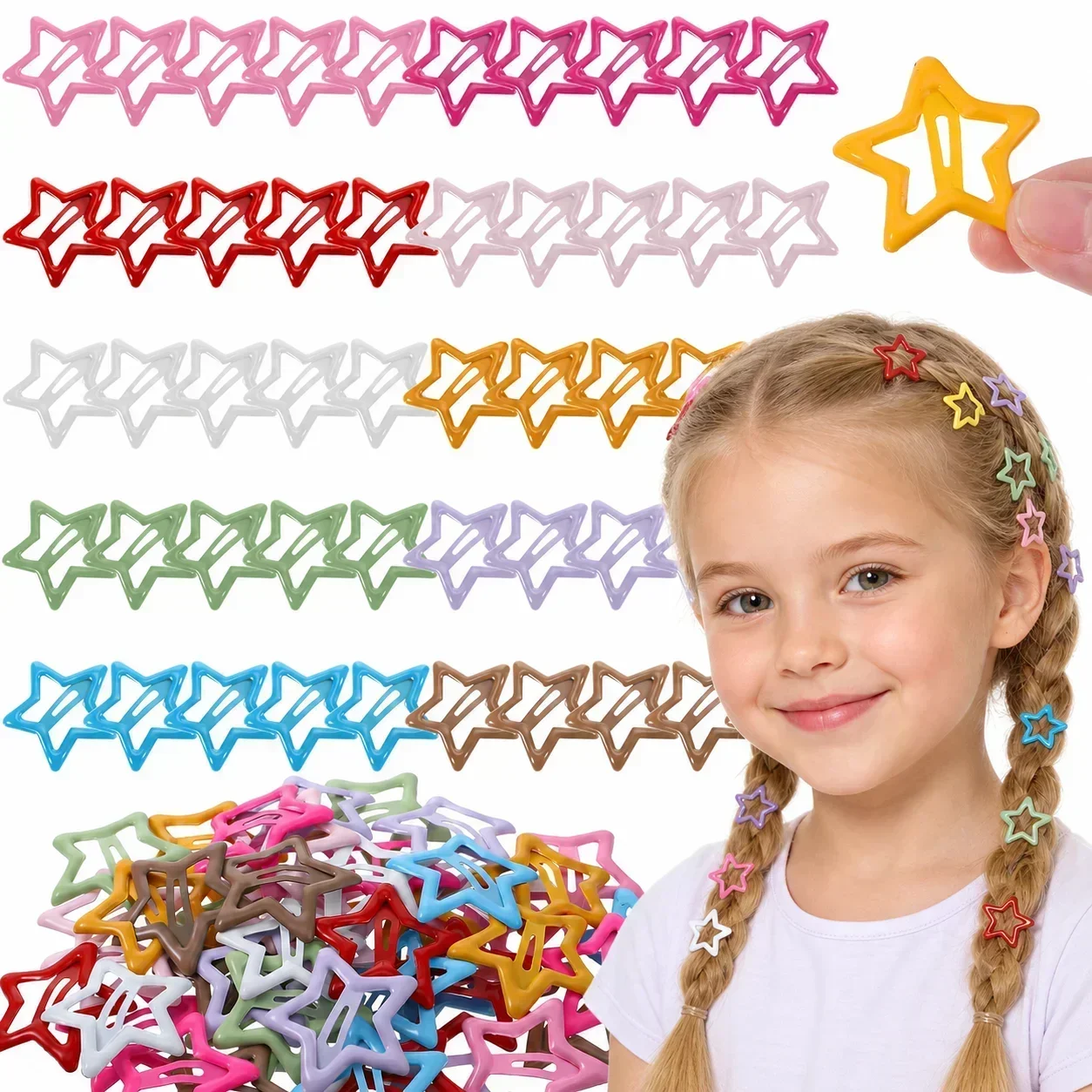 Bunte Stern-Haarspangen Y2K Snap-Haarspangen Sternförmige Haarspangen Rutschfeste Haaraccessoires für Mädchen und Frauen Niedliche Frisur – Detail 1