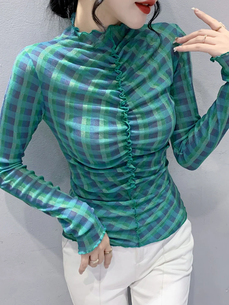 Trendy Cheered Long Sve Damen Base IRT F High Collar Inner Wear Sexy Spitze Tüll Unterwäsche Korean Sle Slim Fit T...