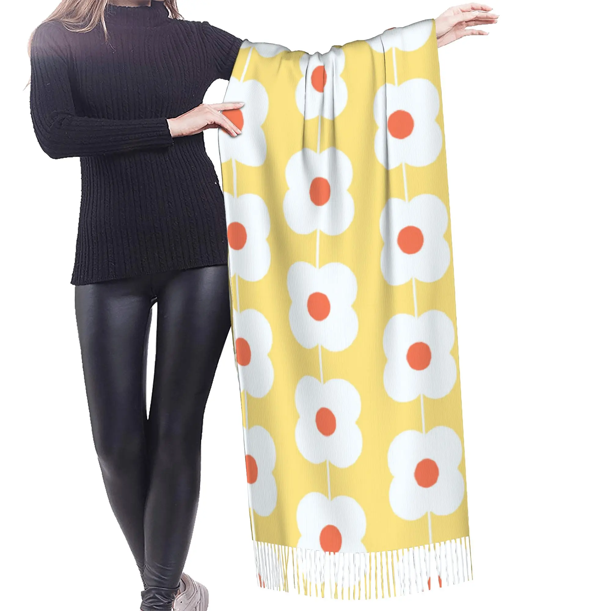 Customized Printed Yellow Floral Line Scarf  Men Women Winter Fall Warm Scarves  Shawls Wraps