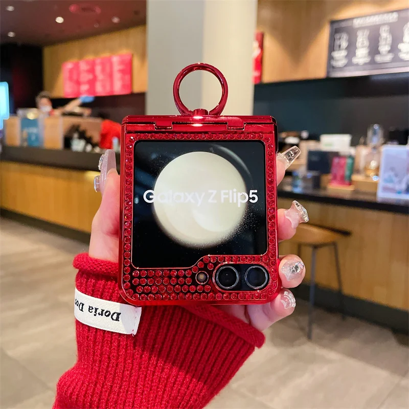 لسامسونج غالاكسي Z فليب 6 5 4 3 5G جراب هاتف فاخر مطلي بلينغ بريق حلقة قابلة للطي للصدمات الصلب واقية كوف #1