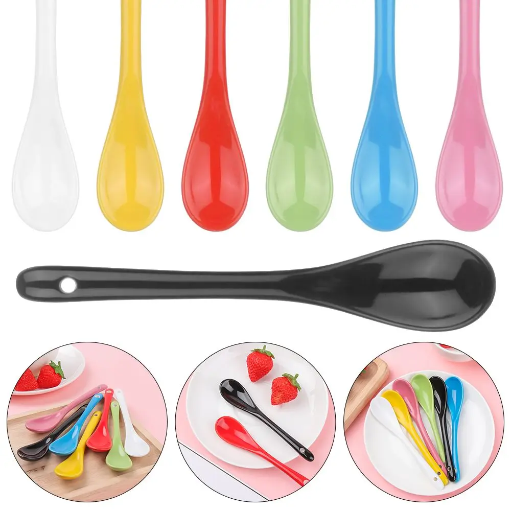 1Pc Pure Color Bone Ceramic Coffee Spoon Long Handle Spoon Ice Cream Tea Dessert Spoon Kitchen Ceramic Flatware