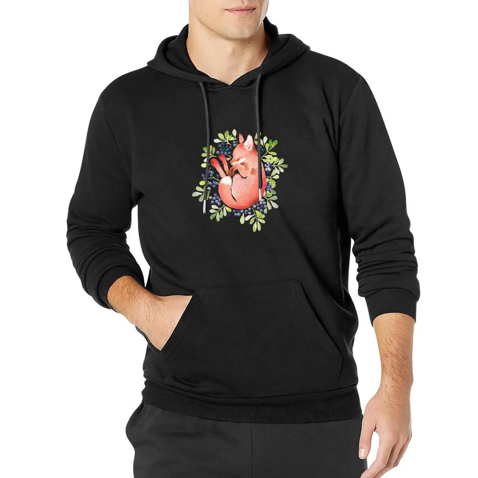 

Sleeping fox and blue berries Pullover Hoodie streetwear men men's sweat-shirt set new in hoodies