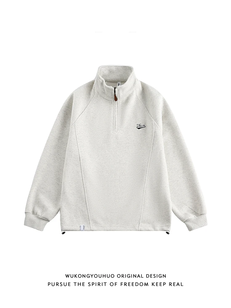 

Мужской осенний свитшот свободного кроя с молнией и вышивкой, модный повседневный универсальный спортивный топ, молодежный стиль, длинный рукав