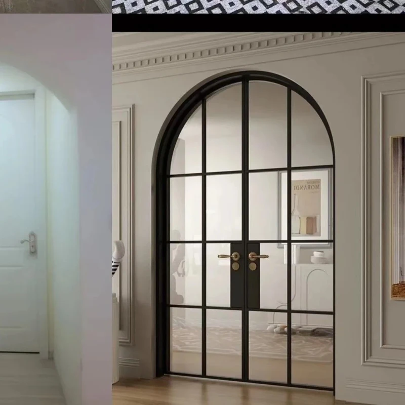 wrought iron arched retro extremely narrow arc glass double open courtyard paint opposite door