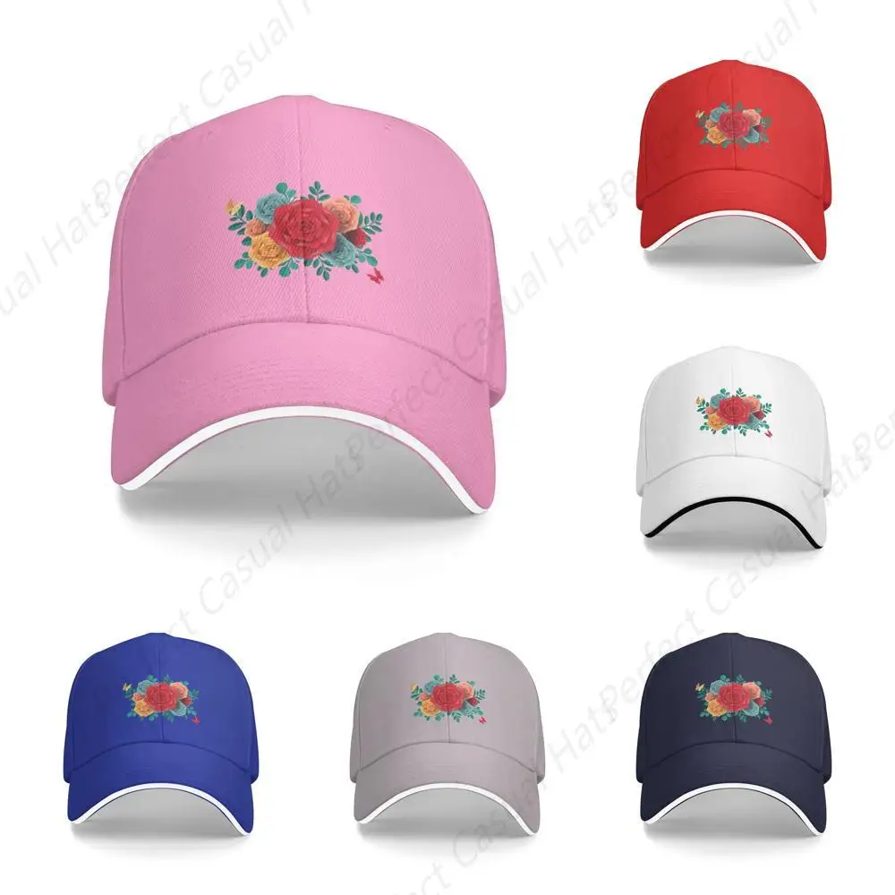 

High Quality Colorful Roses Beautiful Printing Sandwich Caps Peaked Caps Trucker Hat Men Women Outdoor Travel Sport Sun Visor