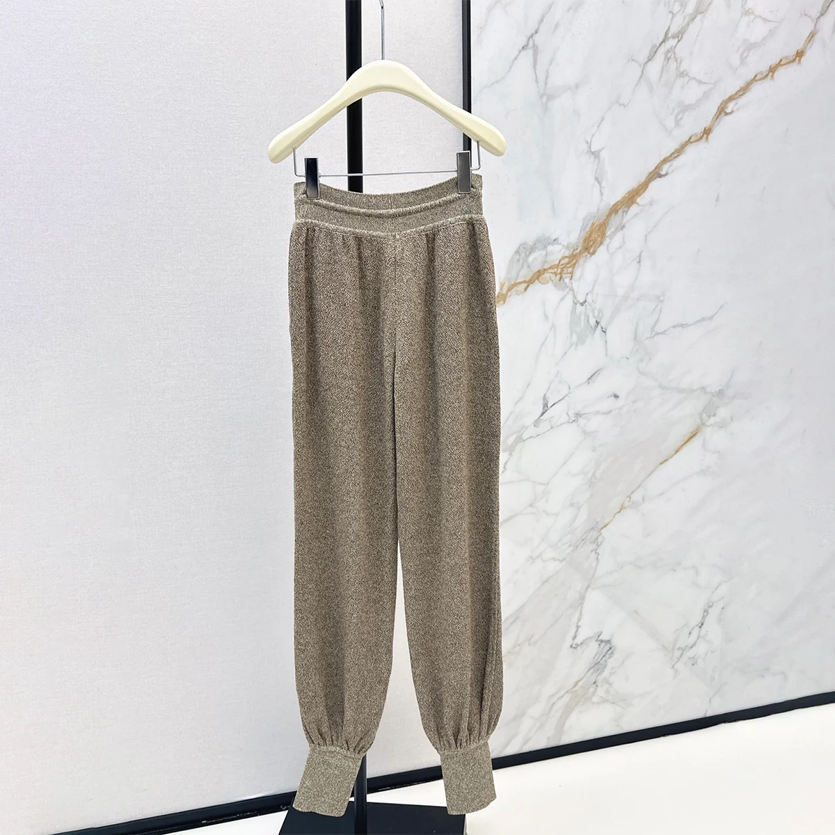 2026 high-quality new women's clothing coffee colored drawstring tied leg knitted pants with high waist and loose fit for daily