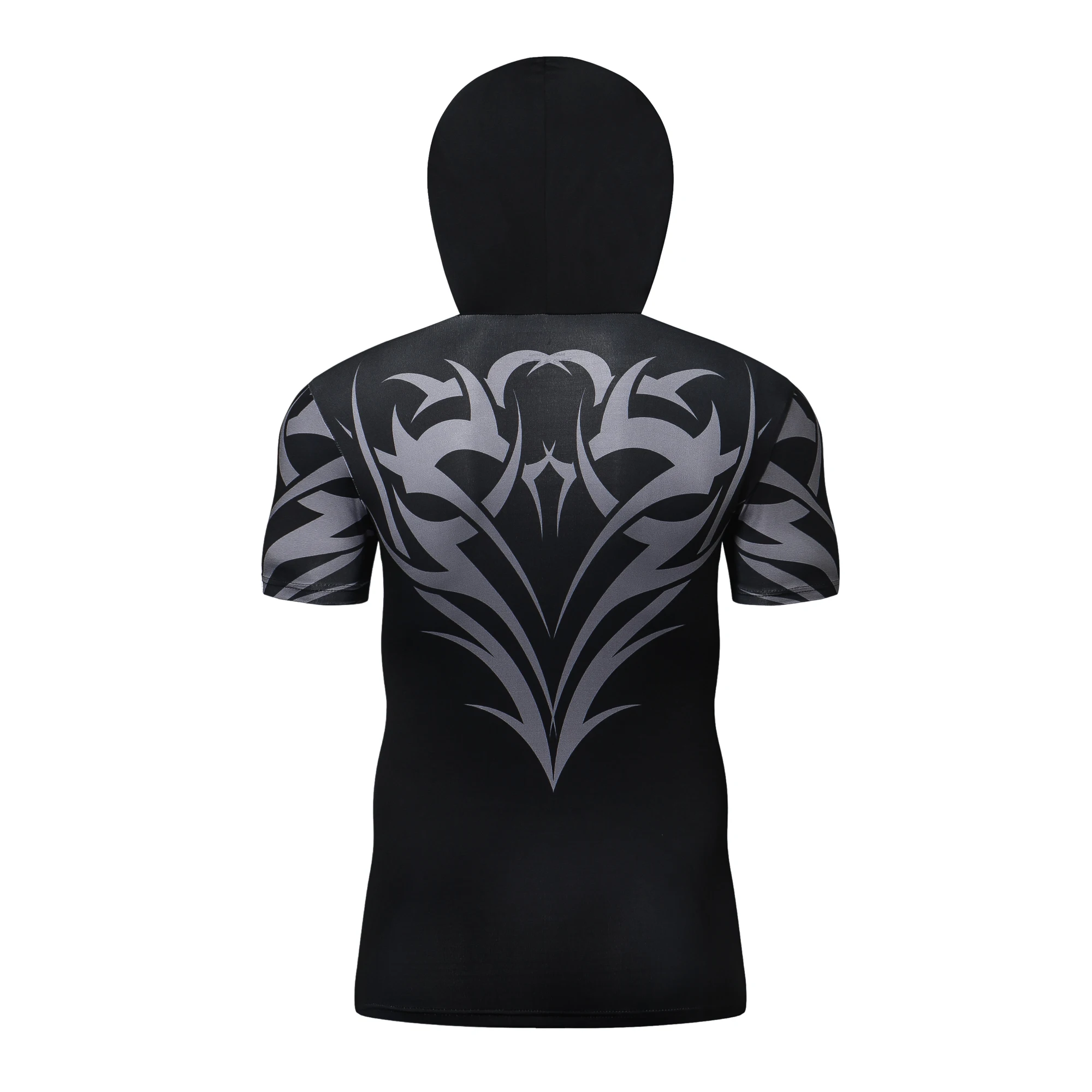 Summer Quick-Dry Men's Hooded T-Shirt Trendy Skull Mask Printed Hoodie Hooded Short Sleeve Hoodie Casual Sports Fitness
