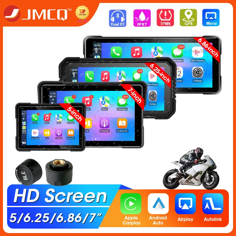 

5/6,25/6,86/7 дюймов мотоциклетная GPS-навигация, беспроводной Carplay и Android Auto, IPX7, водонепроницаемый экран, портативный мотоциклетный монитор