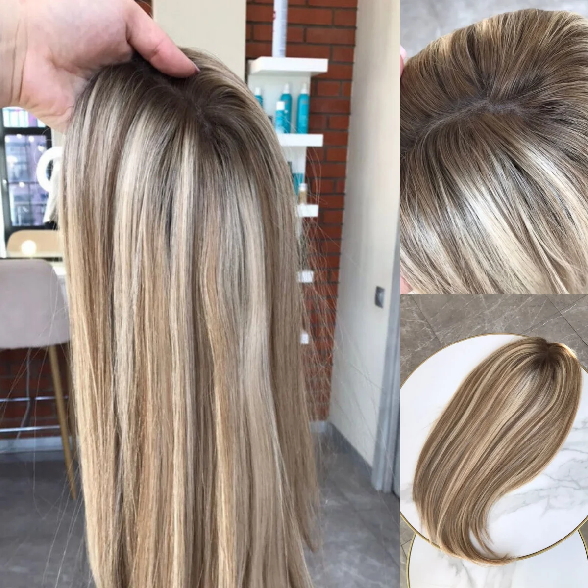 Luxury Wigs Highlight Honey Blonde Synthetic Wig With Roots Long Straight Glueless Natural Hairline Wigs For Daily Cosplay Wear