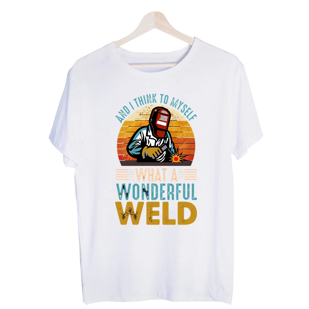 Men's Welder Worker Graphic Tee, Short Sleeve Vintage Style T-Shirt for Casual Daily Wear