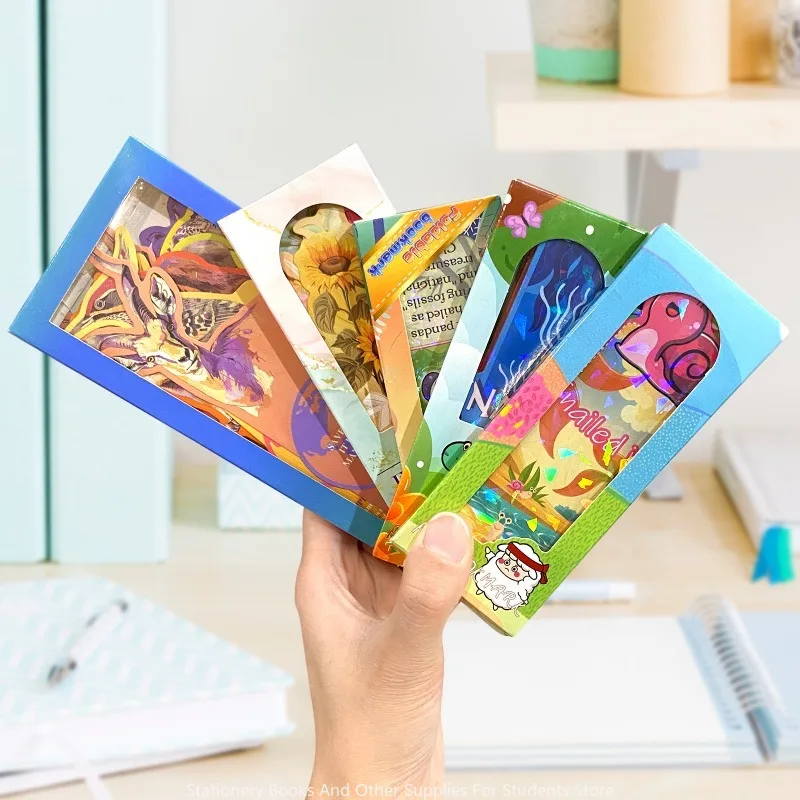 Laser Paper Bookmarks English Sentences Fruit Print Folding Bookmarks Creative Alien Bookmarks Children Student Prizes