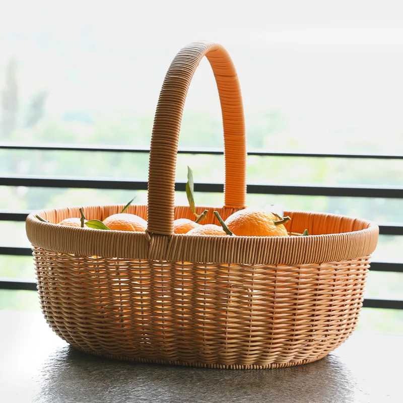 

Outdoor Picnic Fruit Plastic Rattan Shopping Storage Egg Basket Woven Portable