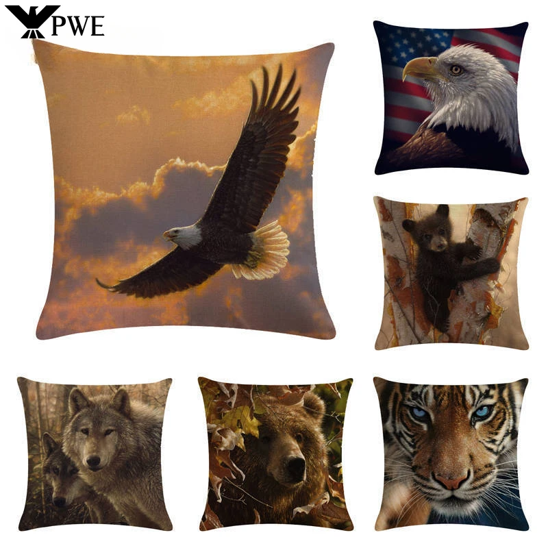 Ferocious Beast Series Printed Linen Pillowcase Home Sofa Car Decoration Cushion Cover 45*45cm