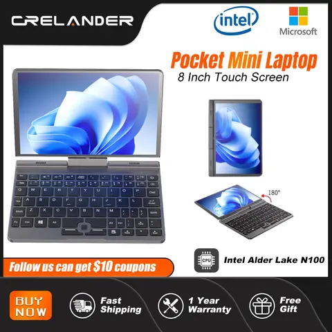 CRELANDER P8 8형 미니 노트북 터치스크린 360도 회전 Intel Alder N100 12GB WiFi6 노트북 태블릿 노트북