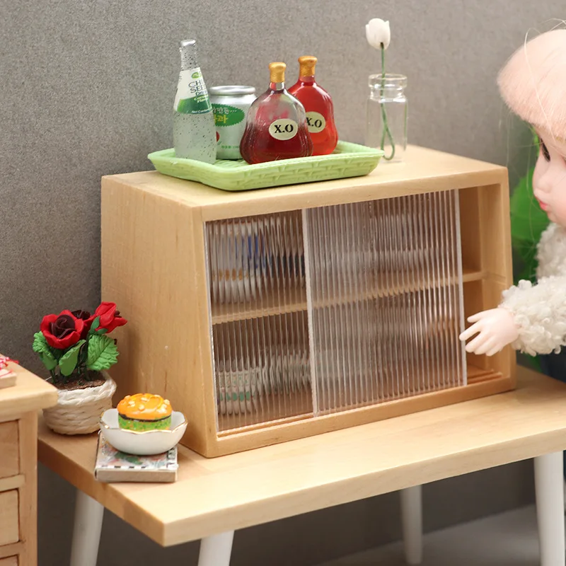1:12 Scale Dollhouse Miniature Wooden Cake Cabinet OB11 Display Case 1/6 Doll Furniture Model Doll House Decor Accessories 2025