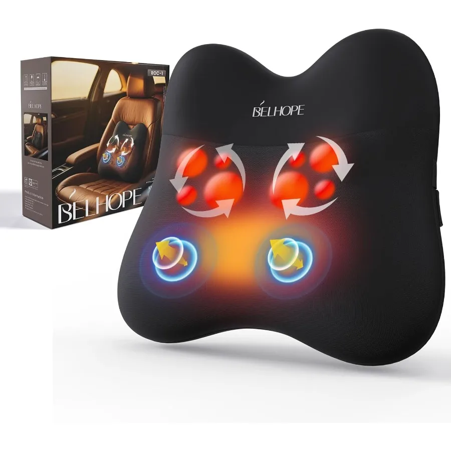 

Belhope Массажер для спины шиацу с подогревом и ударным массажем для облегчения глубоких тканей Беспроводное 4D разминающее массажное устройство Идеально подходит