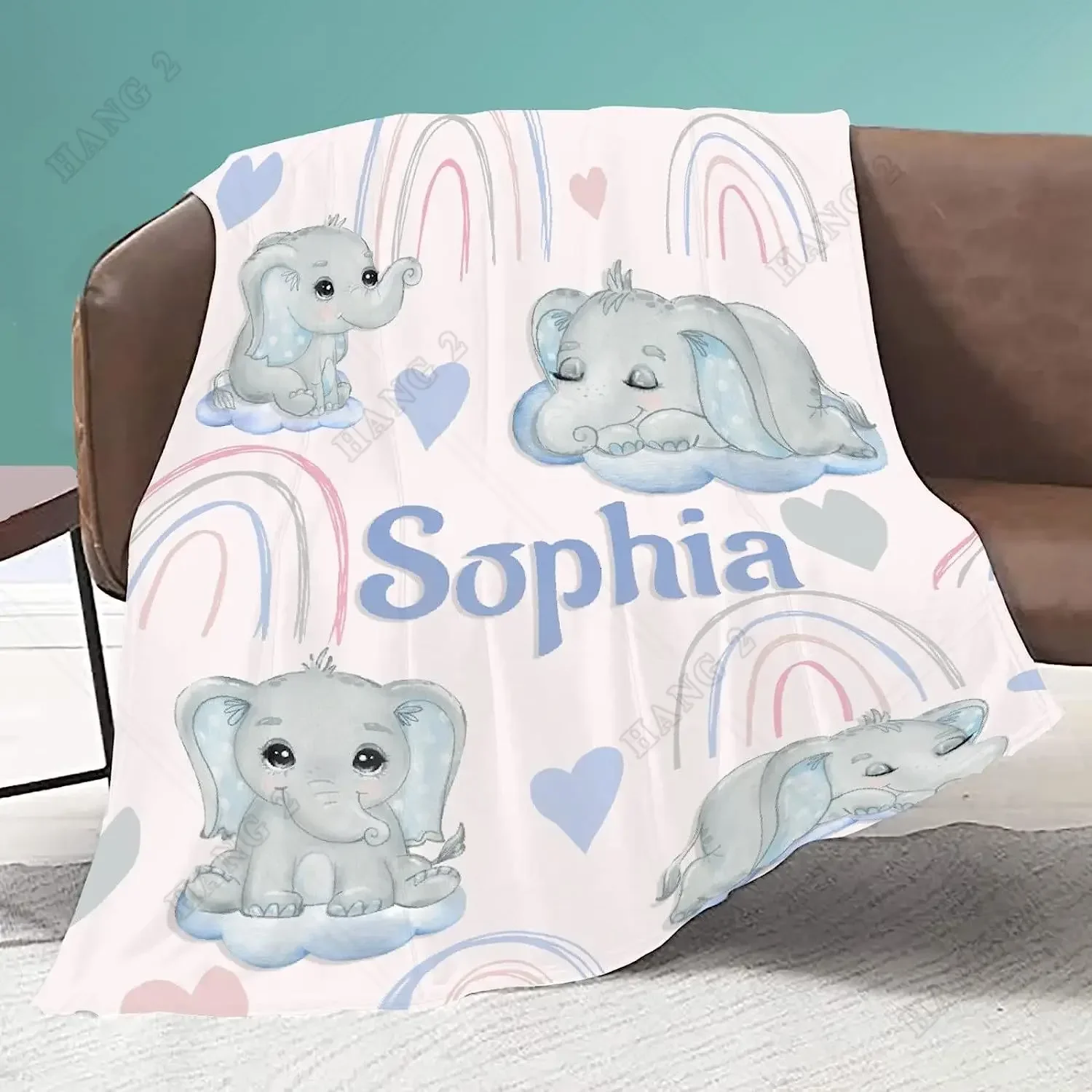 Custom Name Elephant Throw Blankets Add Your Own Text Cozy Lightweight Plush Throw Decorative Quilts for Women