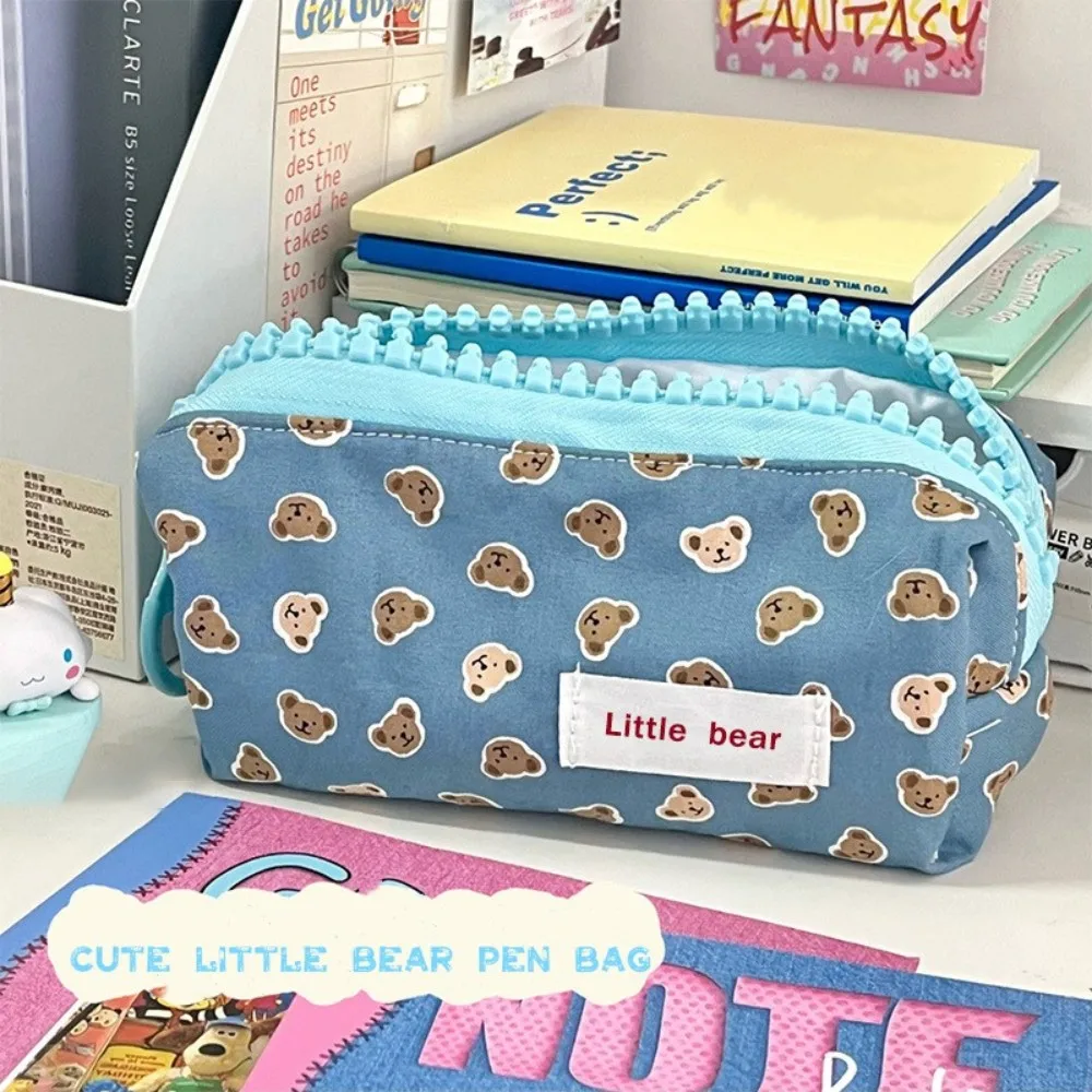 Cute Little Bear Cute Pen Bag Large Capacity Print Pencil Case Creative Big Zipper Storage Bag Stationery Pouch Makeup Bag