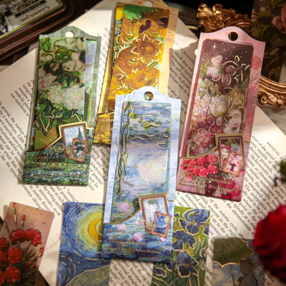 5Pcs/set New Hot Stamping Bookmark Oil Paintings Gift Reading Mark PVC Book Card