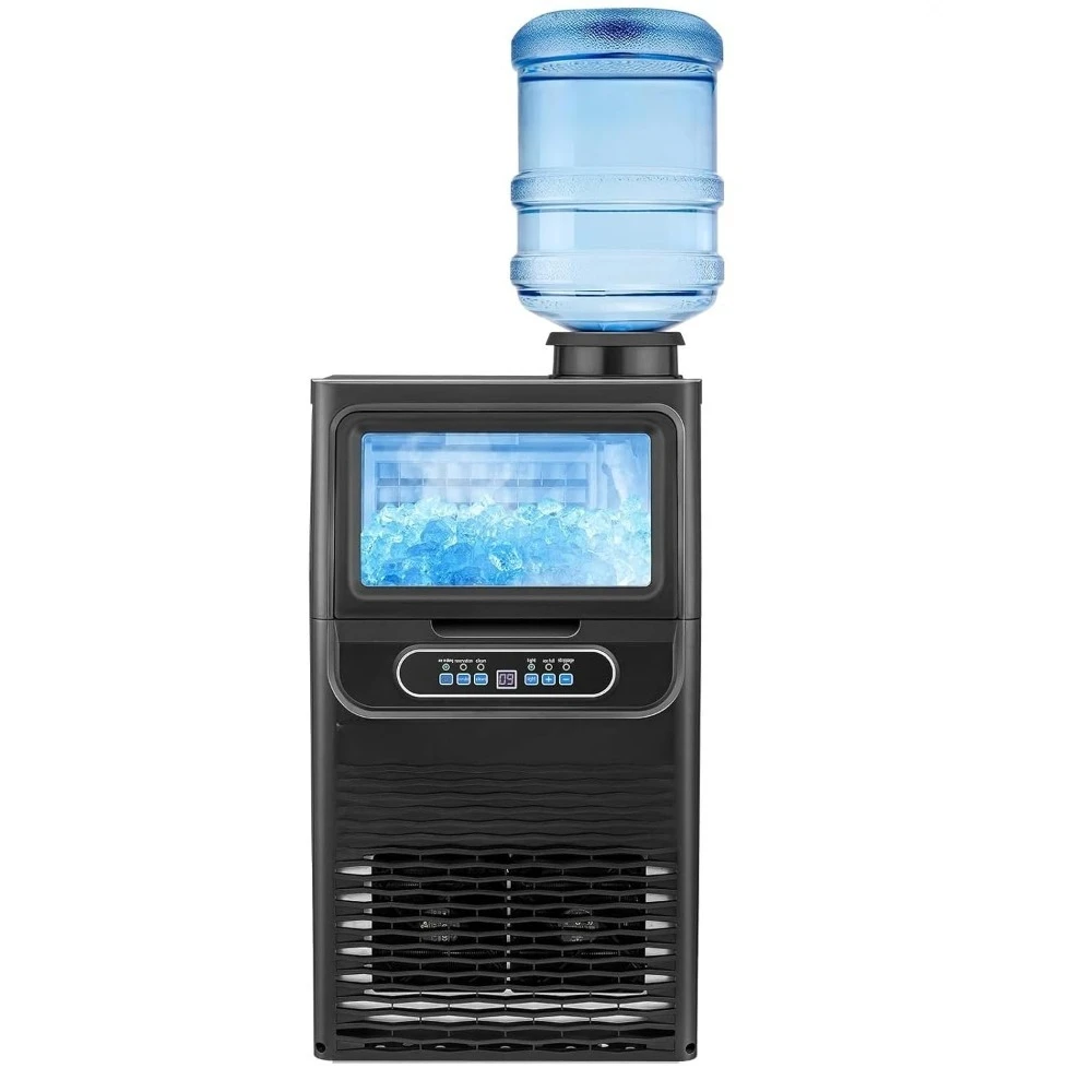 

Commercial Ice Maker 90LBS/24H with 2 Water Inlets, Stainless Steel Ice Machine Countertop & Freestanding for Restaurant Bar
