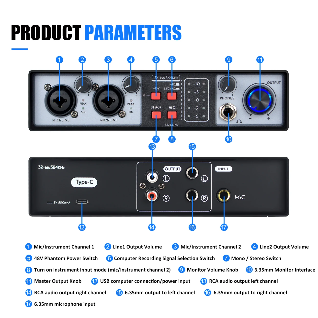 Mx02 Usb Audio Geluidskaart 48V Fantoomvoeding, Studio Controller, Voor Opname, Productie, Gitaar